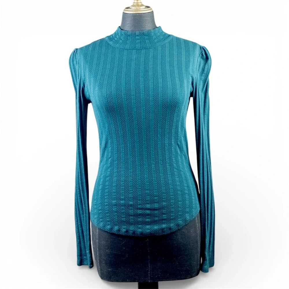 Free People Long Sleeve Top Knit Tie Back Green Teal Size Small